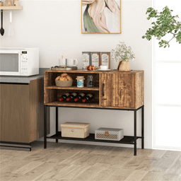 image-Rustic Sideboard with AC & USB Ports, Wine Rack - Brown (66 characters)