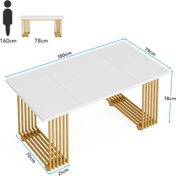 image-Elegant Office Desk - Chic White & Gold - 70.86" W x 31.1" D