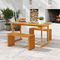 image-Acacia Wood Patio Bench 800 LBS 2-Person Backless