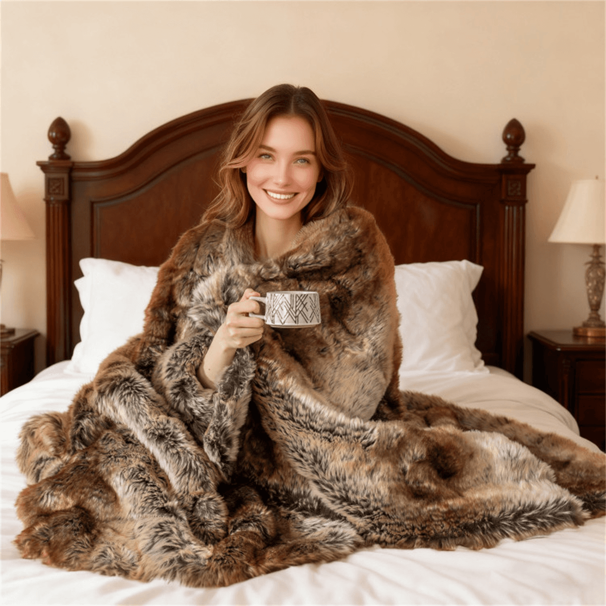 image-Faux Raccoon Fur Throw Blanket - 760GSM, 60"x80", Double-Sided, Cozy