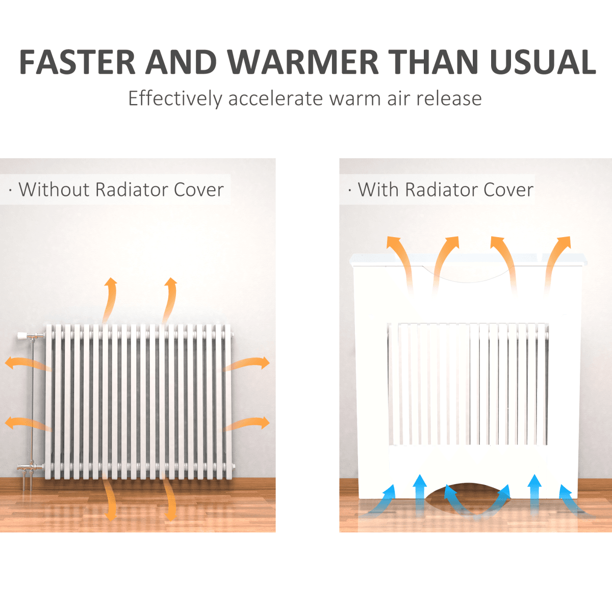 image-HOMCOM Modern Radiator Cover Heater Cabinet Slatted Worktop Painted MDF White