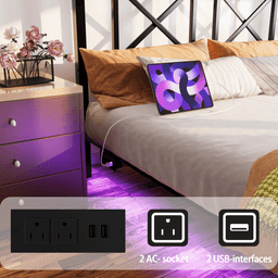 image-Floating Queen Size Bed Frame, Storage Headboard, USB Charging, LED Lights, Black (70 characters)