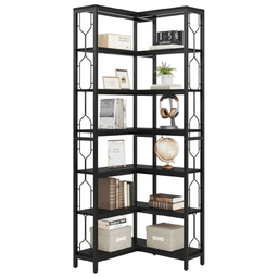 image-Tall 7-Tier Hexagonal Corner Bookshelf - Space-Saving Storage