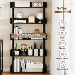 image-5-Tier Bookcase with Anti-Tipping - Black 48.5"