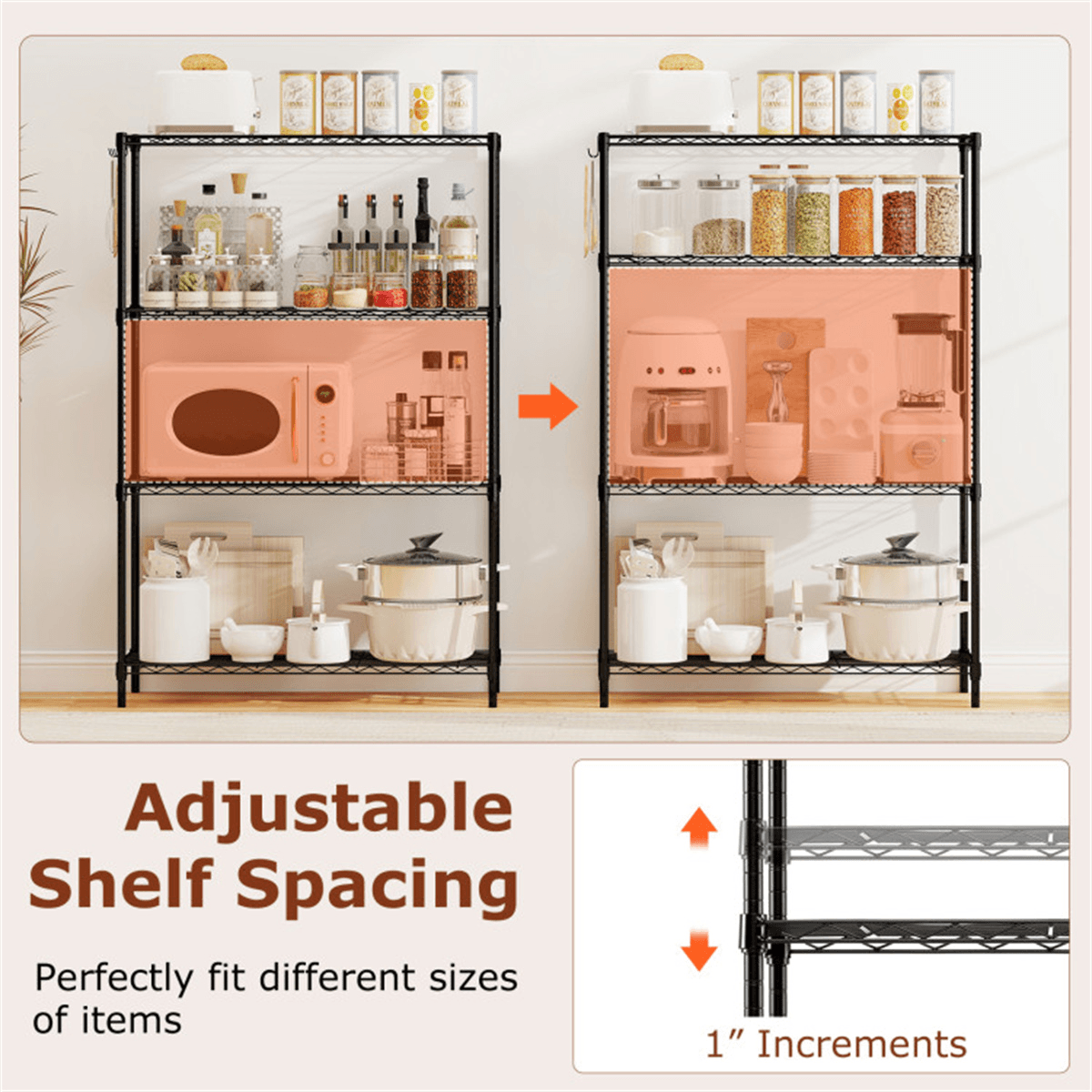 image-4-Tier Metal Shelving Rack, 1000LBS Black, 250LBS Per Shelf