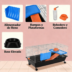 image-Small Animal Cage - Black, 35"L x 17.25"W x 17"H, Steel & Nylon