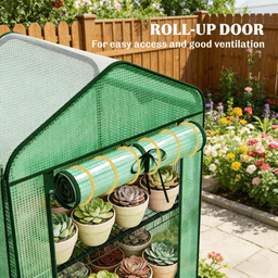 image-Mini Greenhouse with 5-Tier Plant Shelf - Green 76"H