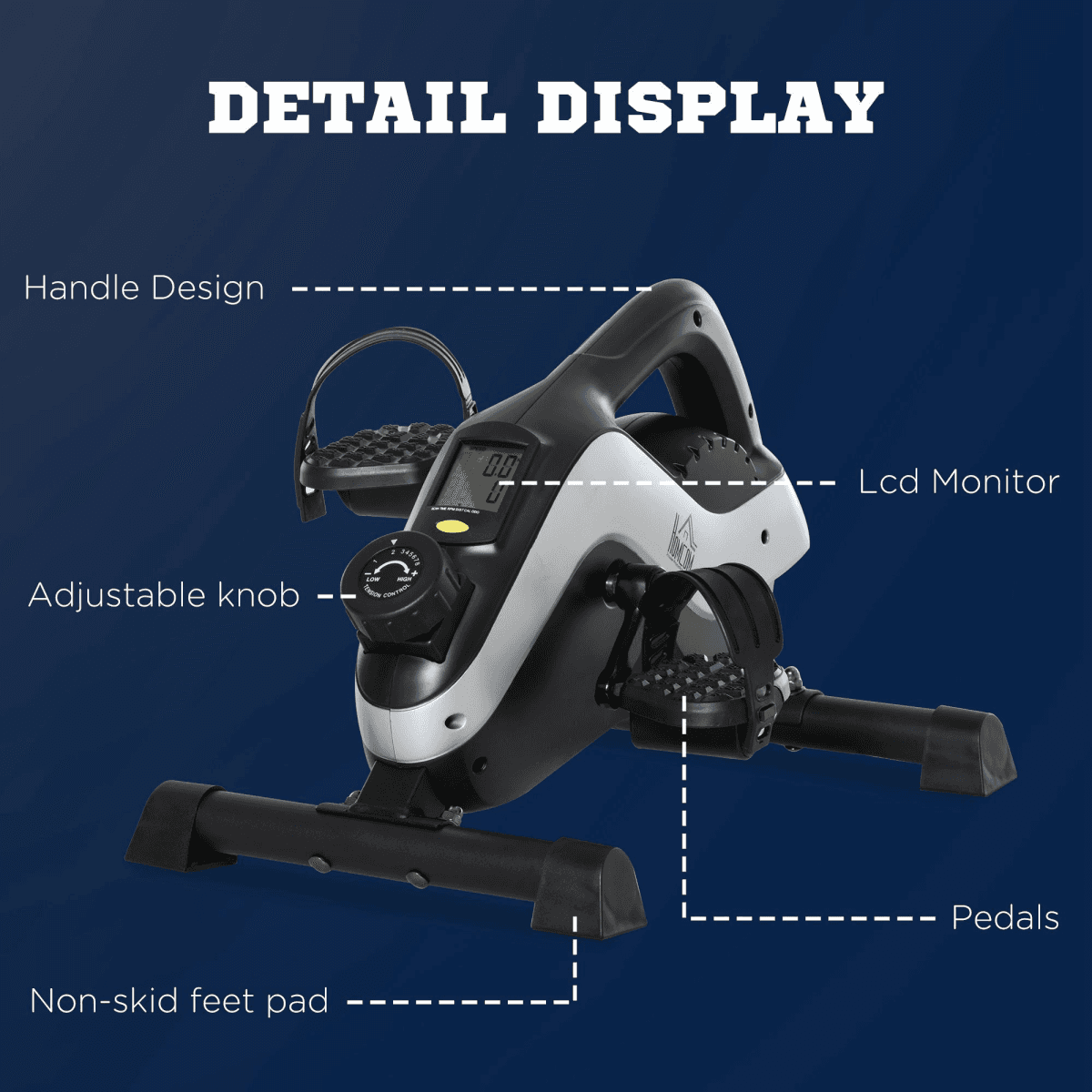image-HOMCOM Mini Exercise Bike - 8 Levels Magnetic Resistance Black