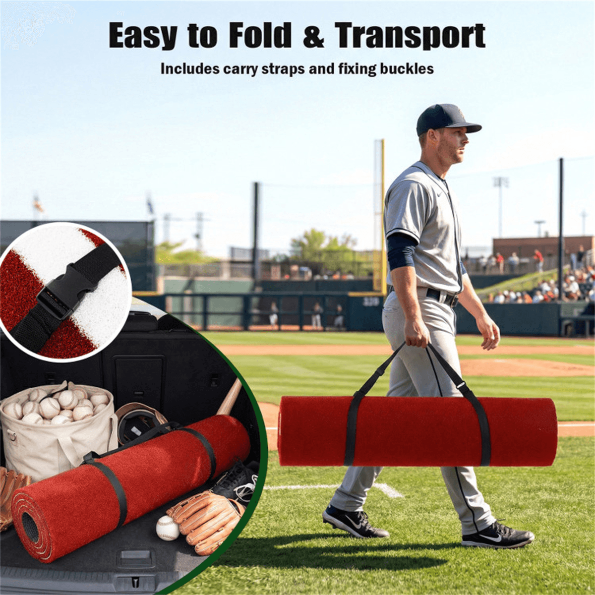 image-10ft x 3ft Pitching Mat with Turf - Indoor/Outdoor Softball Practice Aid Green/Red