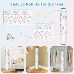 image-Baby Playpen Mat Roll-Up - Unicorn Print, Waterproof, Portable Foam 78" x 47"