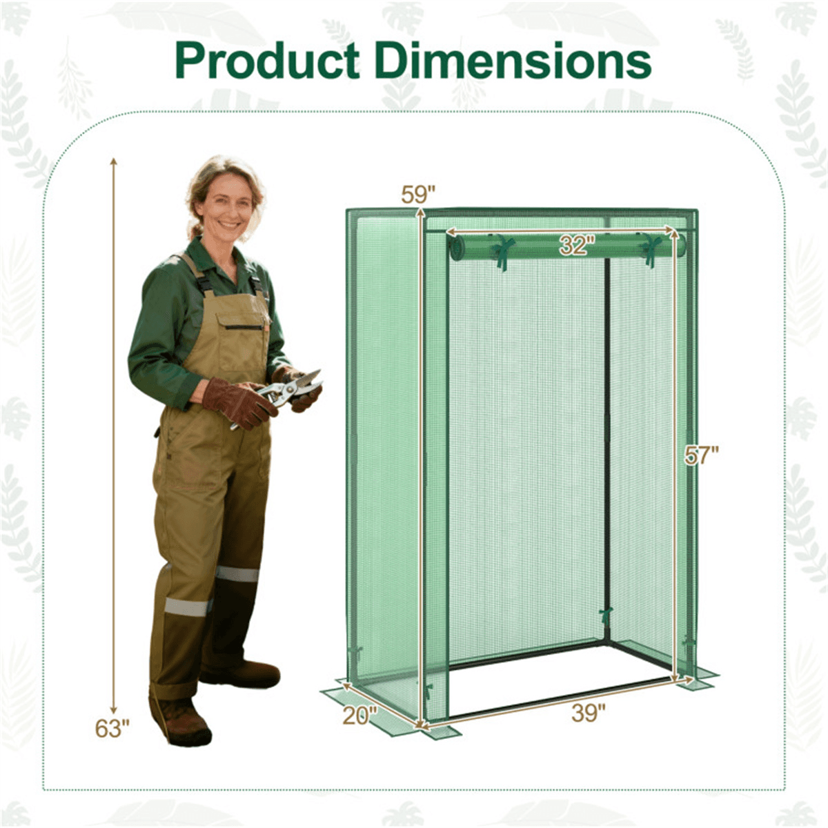 image-Portable Mini Greenhouse 39"x20"x59" PE Cover Tool-Free Green