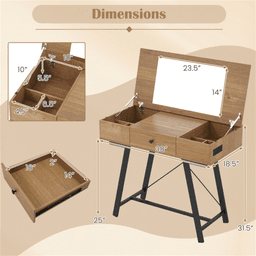 image-Flip-Top Mirror Vanity Desk 38" with USB-C Charging Station
