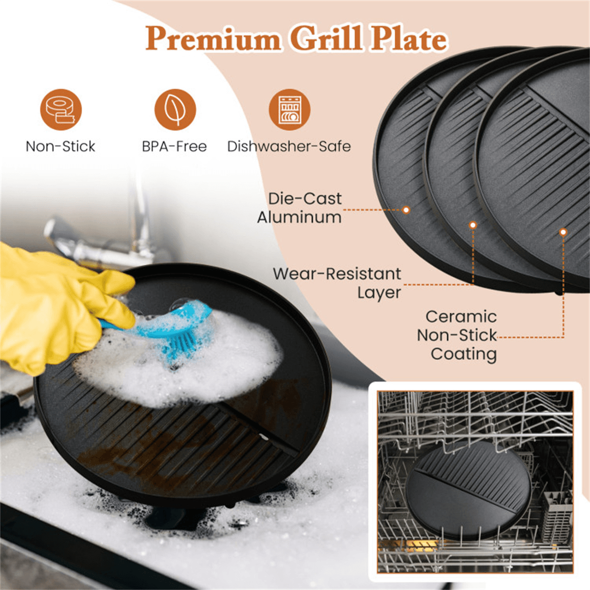 image-Black Electric BBQ Grill 1200W Double-Zone 205 sq.in