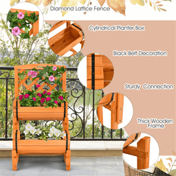 image-Solid Fir 2-Tier Garden Bed Trellis Cylinder Planter - Orange