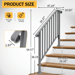 image-Silver Outdoor 3-Step Iron Handrail