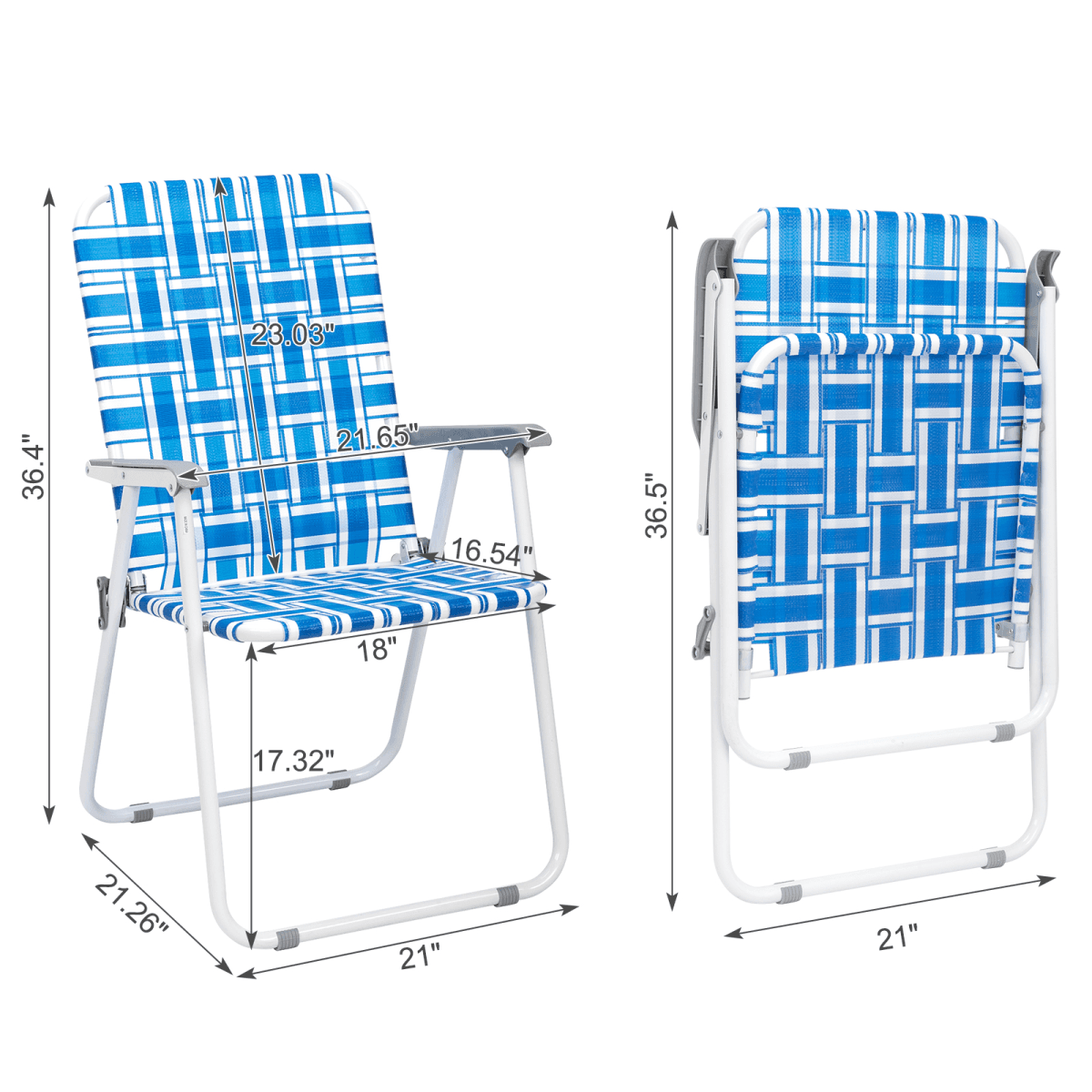 image-2pcs Steel Tube PP Webbing Beach Chair Blue & White 120kg Foldable
