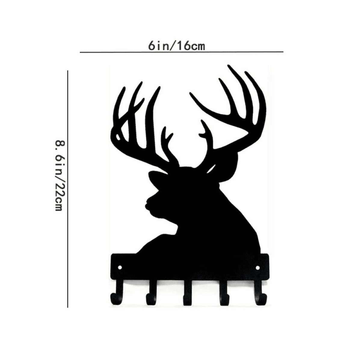 image-Vintage Wall Shelf Coat Rack - Black Iron with Wooden Antelope Hooks