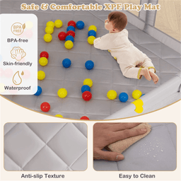 image-Portable Baby Play Yard - Grey, 73"x61.5"x27", Mesh, Carry Bag