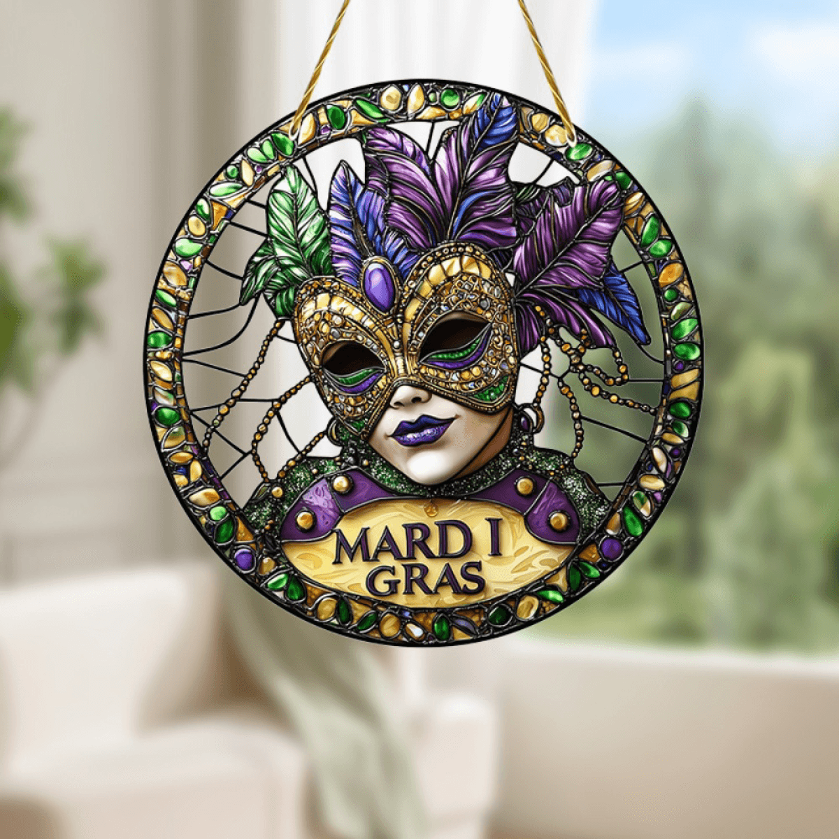 image-Colorful Suncatcher Acrylic Mask 20cm - Garden Decor Gift