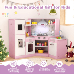 image-Interactive Kids Play Kitchen - Pink 39.5"