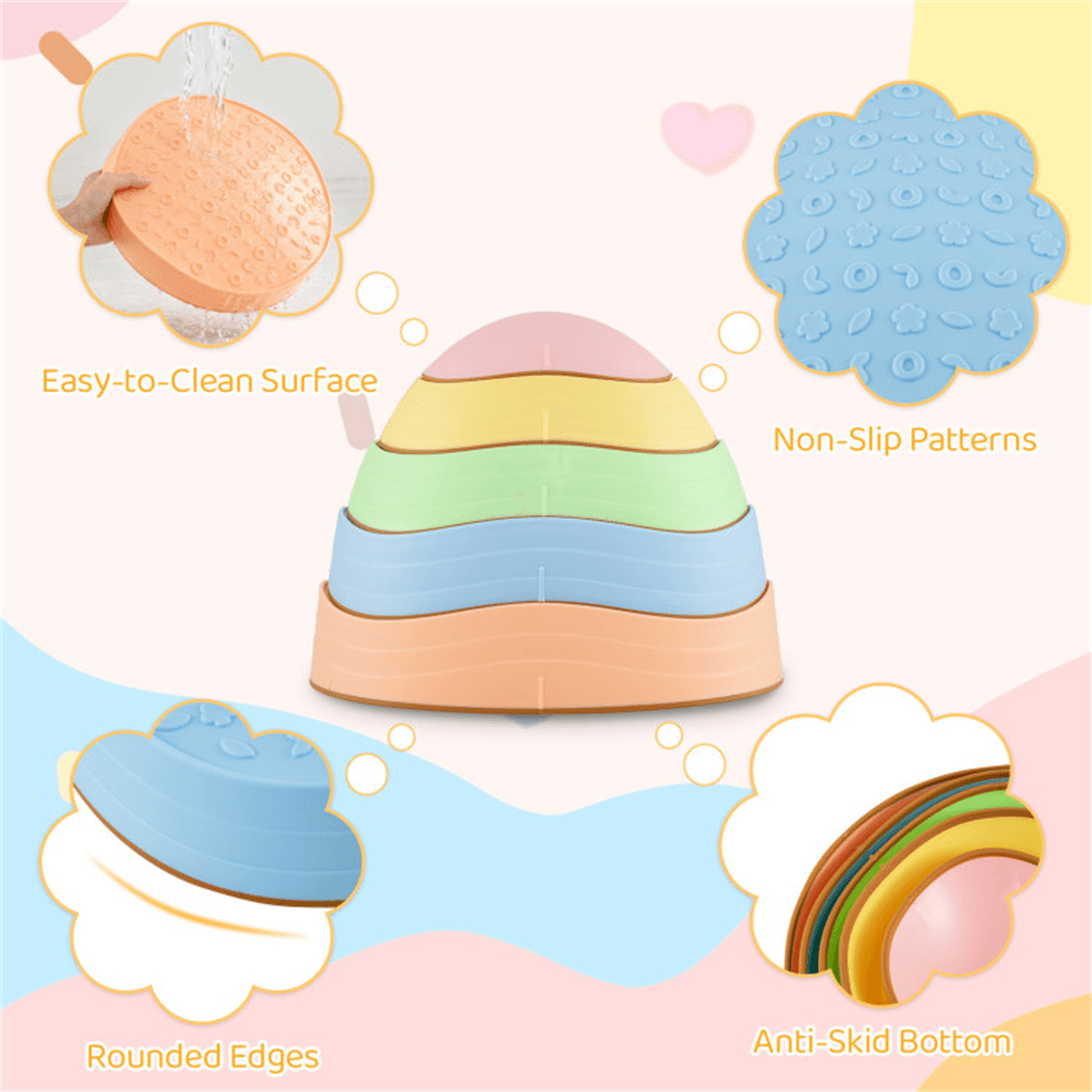 image-Kids Non-Slip Balance Stones, 5 Sizes, Multicolor, Storage Bag, Indoor/Outdoor