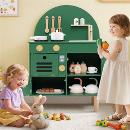 image-Kids Play Kitchen - Green, Interactive Stove & Sink, Ages 3+