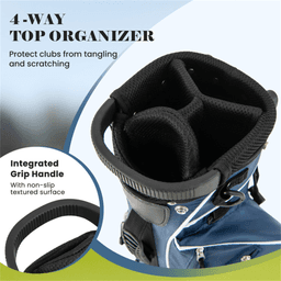 image-Lightweight Blue Golf Stand Bag, 3-Way Dividers, Polyester, 4 Zipper Pockets