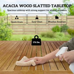 image-Dining Table - Rectangular Acacia Wood, Steel Frame, 59.1" L x 35.4" W x 29.5" H