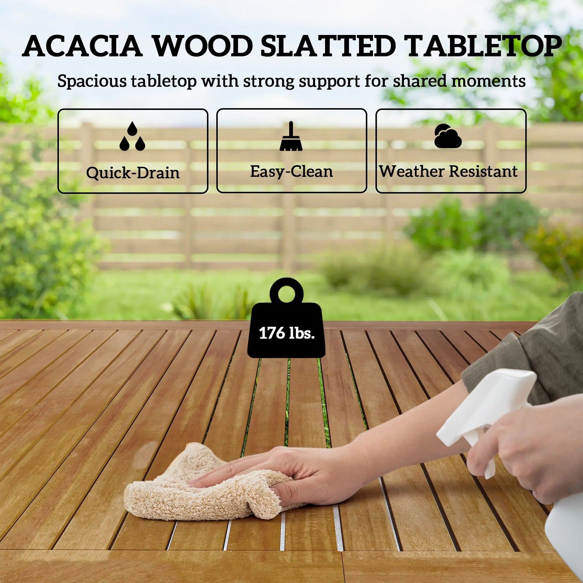 image-Dining Table - Rectangular Acacia Wood, Steel Frame, 59.1" L x 35.4" W x 29.5" H