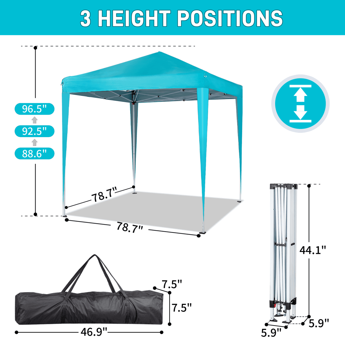 image-Waterproof Folding Tent 6.5x6.5ft 2 Doors 2 Windows Blue