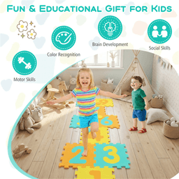 image-Yellow Kids Hopscotch Foam Mat 9 Tiles Non-Slip 10M+
