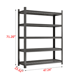 image-Garage Five Story Shelf, Capable Of Accommodating 2500 LBS, Adjustable Metal Shelf, Black, Requires Assembly, 71.2 "H x 47.24"L x 23.62 "D