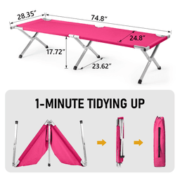 image-Folding Camping Cot with Bag - Army Pink 74.8" Durable