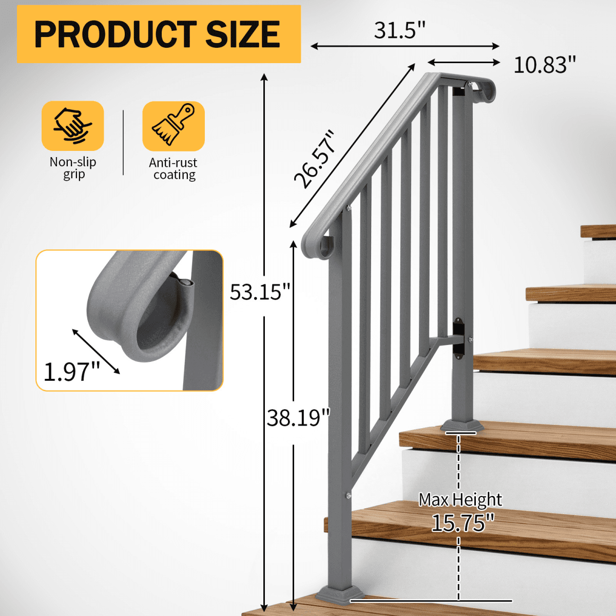 image-Silver Outdoor 2-Step Iron Handrail