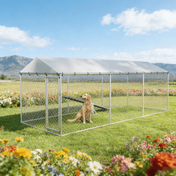 image-Dog Kennel Outdoor - Silver Galvanized Steel 19.7'