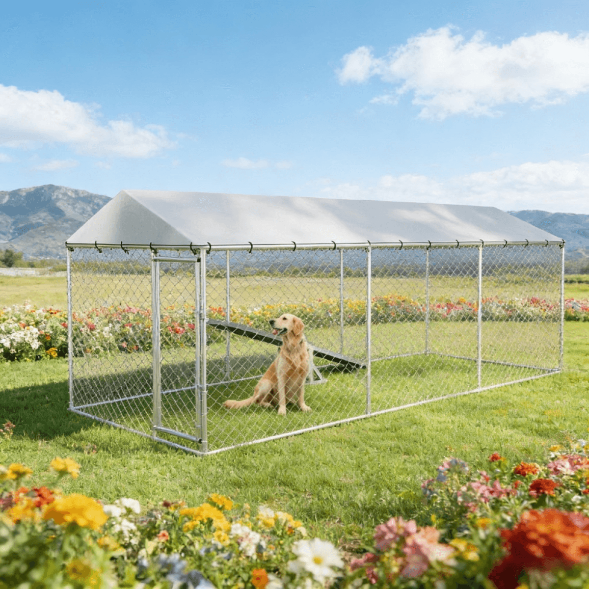 image-Dog Kennel Outdoor - Silver Galvanized Steel 19.7'