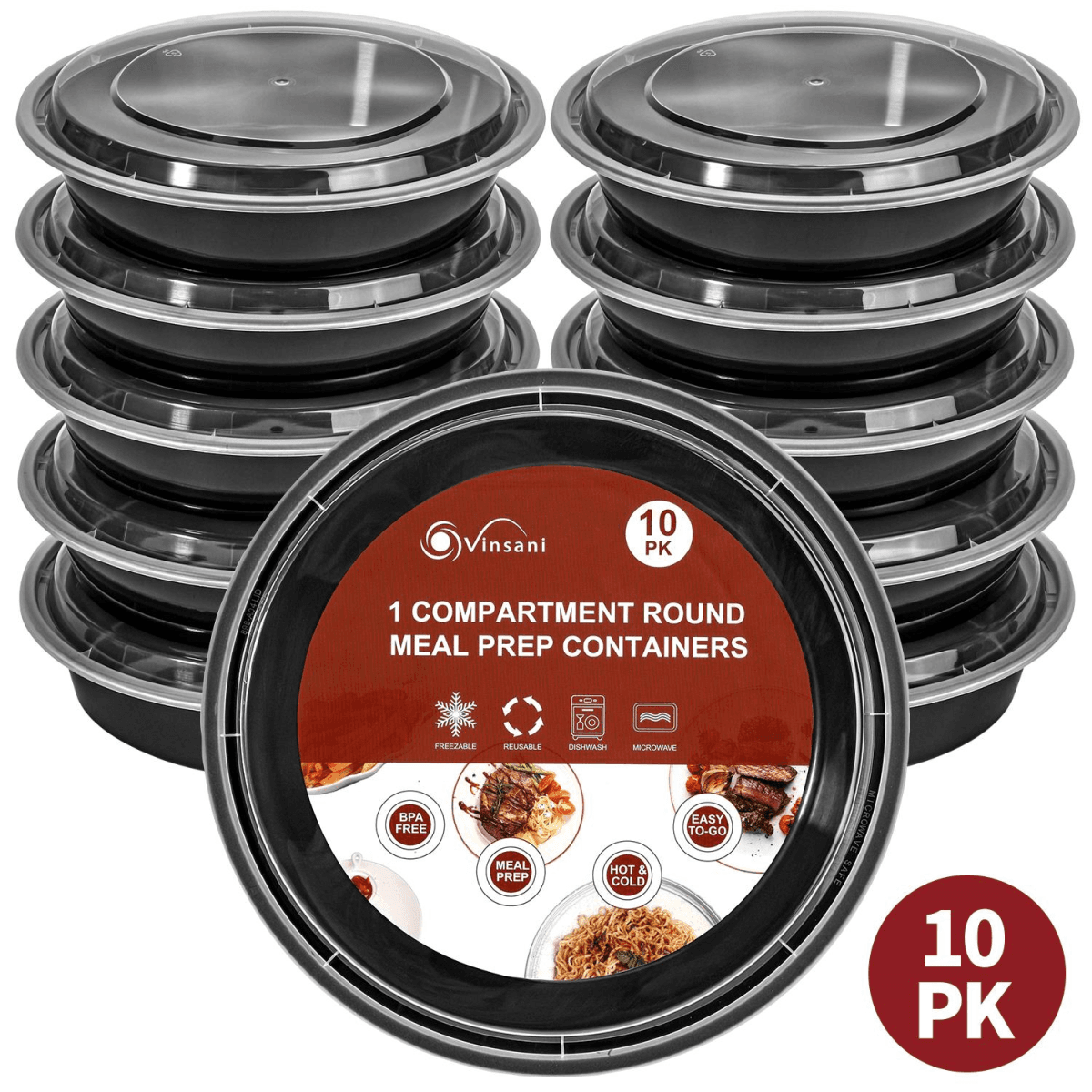 image-VINSANI 20pk ROUND 1 COMPARTMENT MEAL PREP CONTAINERS 1010493