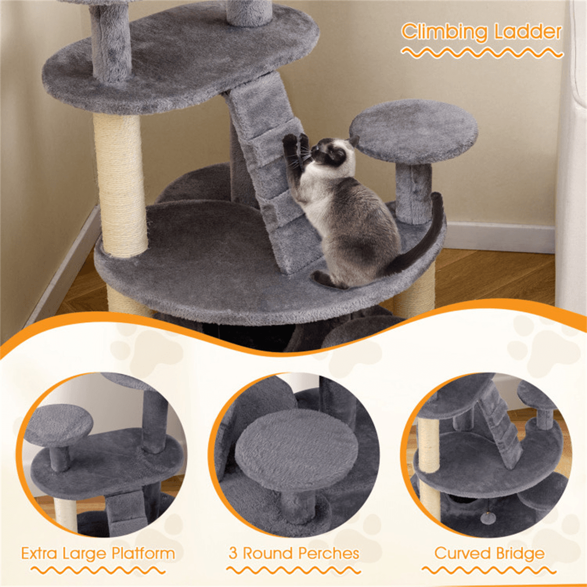 image-40" Cat Tree for Munchkins & Seniors - Gray Stable Base & Condo