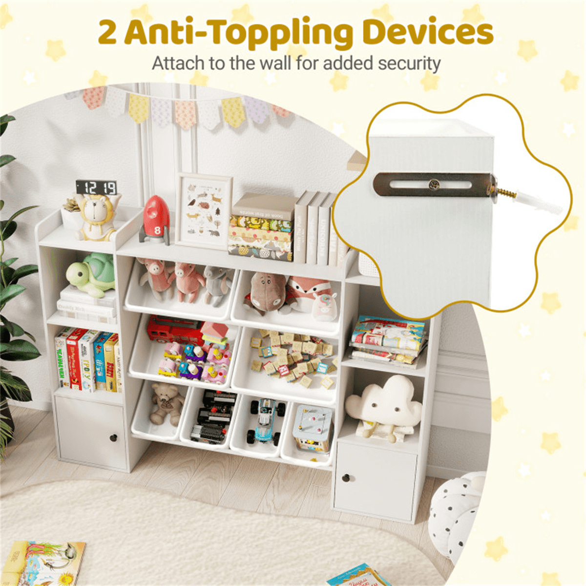 image-Kids Toy Organizer - White, 8 Bins, Anti-Tipping Shelves, 3+ Years