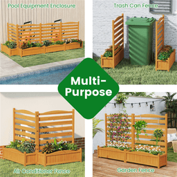 image-2-Panel Fir Wood Privacy Fence with Planter Boxes, AC/Trash Can Screen Yellow