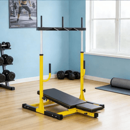 image-Vertical Leg Press Machine - Adjustable Leg - Black/Yellow Steel