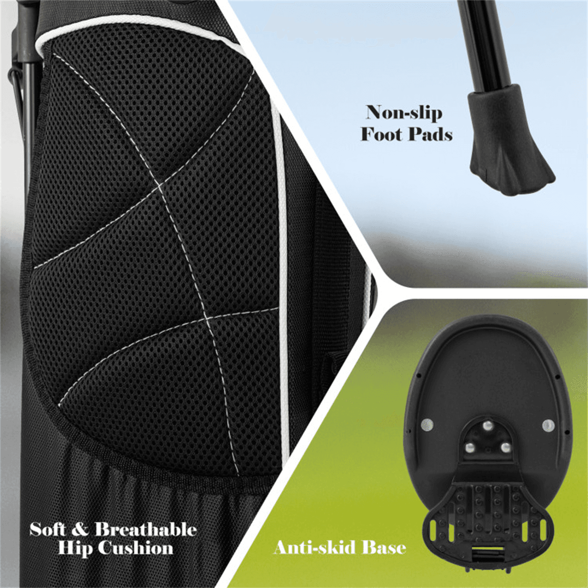 image-Golf Stand Bag - Black 3-Way Dividers Polyester Lightweight Travel Bag
