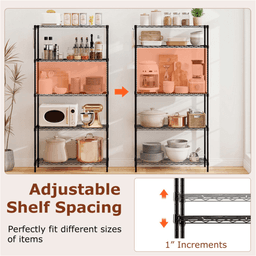 image-Heavy-Duty 5-Tier Metal Wire Shelving, 1250LBS Capacity, Black