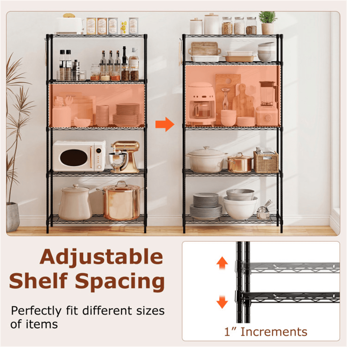 image-Heavy-Duty 5-Tier Metal Wire Shelving, 1250LBS Capacity, Black