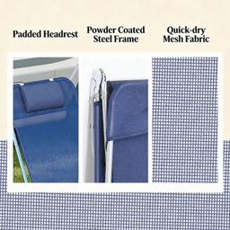 image-Folding Lounge Chairs - Dark Blue Steel Mesh 2-Pack