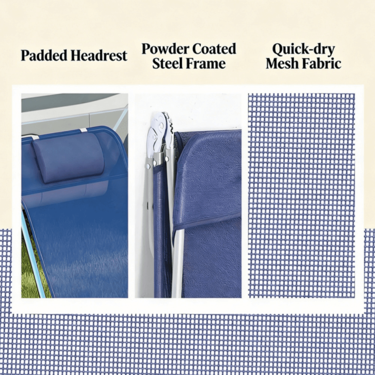 image-Folding Lounge Chairs - Dark Blue Steel Mesh 2-Pack