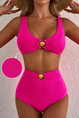 image-Rose Red Gold Shell Decor Wire-free Knotted 2pcs Bikini Swimsuit
