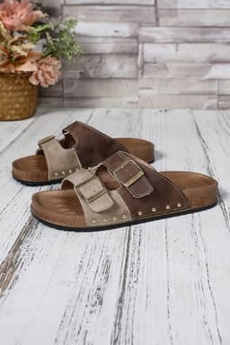image-Coffee Leopard Two-tone Retro Buckle Slippers