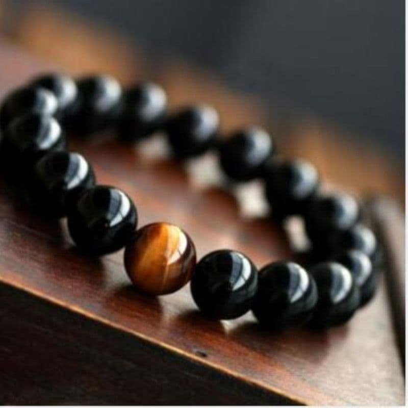 image-Natural Black Onyx With Stone Tiger Eyes Energy Bracelet