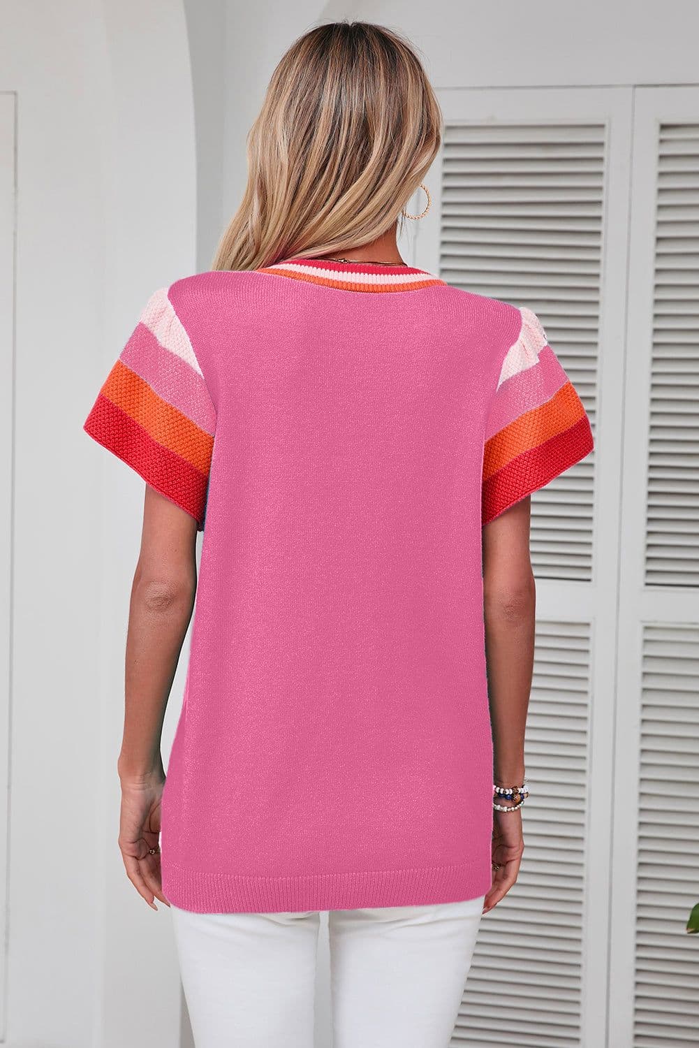 image-Turquoise Flutter Sleeve Knit Sweater